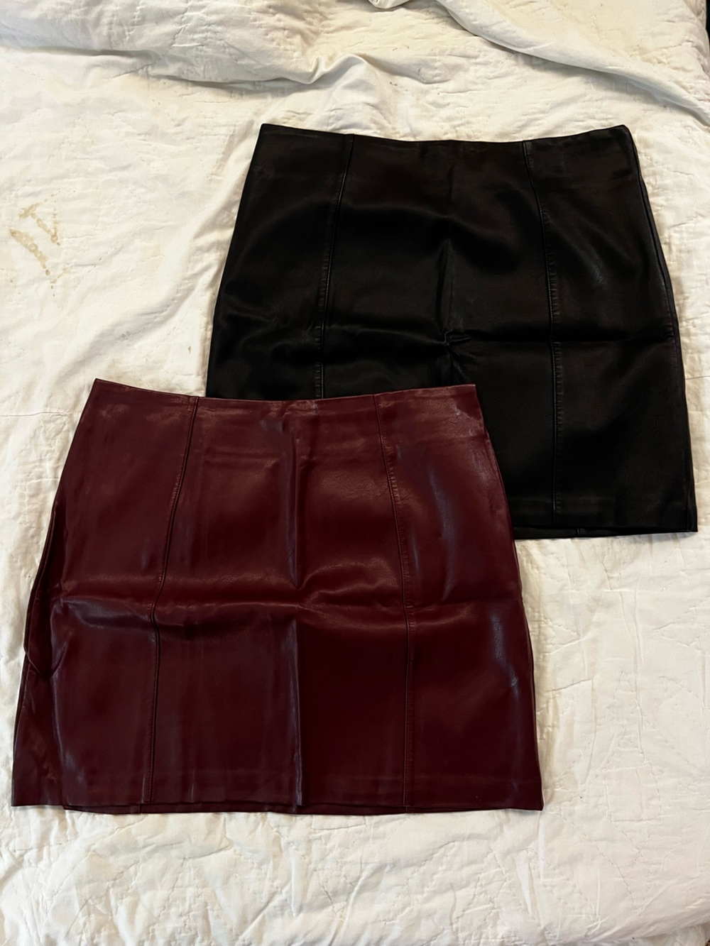 2x Faux Leather Mini Pencil Skirt in Black and Burgundy